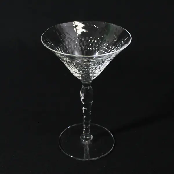 Set of 4 Crystal Paneled Sherry Glasses Diamond Band & Long Stemmed Flowers 5"