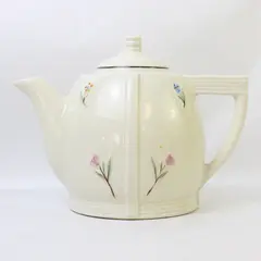Vintage Porcelier Vitreous China Art Deco Teapot Embossed Flowers 8.5in