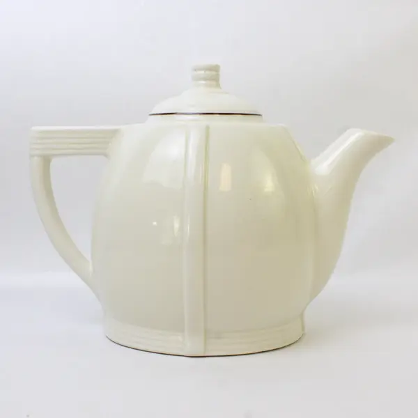 Vintage Porcelier Vitreous China Art Deco Teapot Embossed Flowers 8.5in