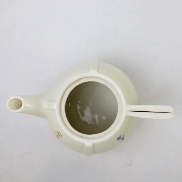 Vintage Porcelier Vitreous China Art Deco Teapot Embossed Flowers 8.5in