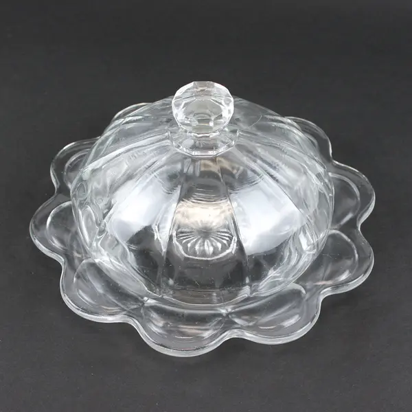 Unbranded Flower Pattern Clear Glass Cheese/Butter Dome Lid  and Plate