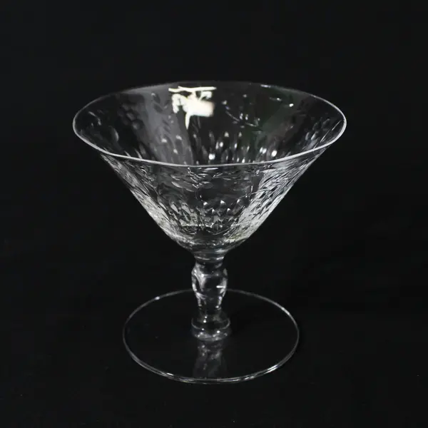 3 Crystal Paneled champagne Glasses Diamond Band and Long Stemmed Flowers  5"