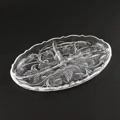 Unbranded Strawberry Patterned Pressed Clear Glass Relish/Candy Dish 8.75" Long