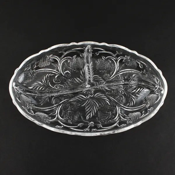 Unbranded Strawberry Patterned Pressed Clear Glass Relish/Candy Dish 8.75" Long