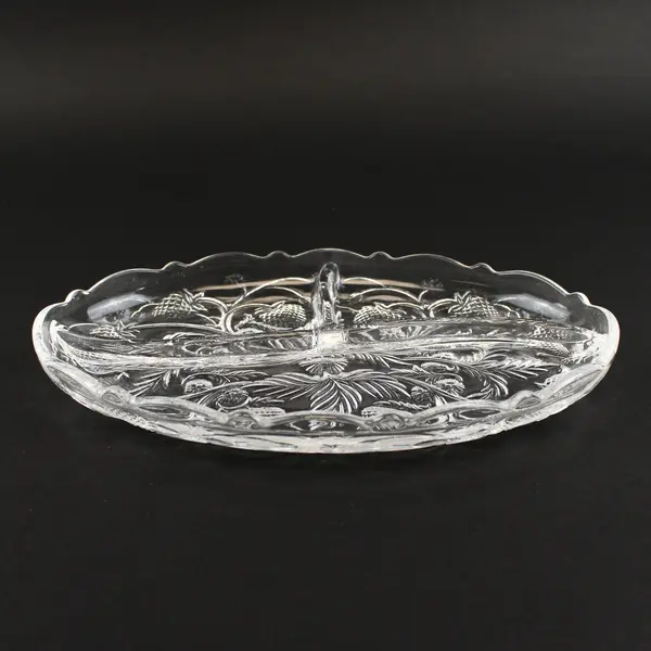 Unbranded Strawberry Patterned Pressed Clear Glass Relish/Candy Dish 8.75" Long