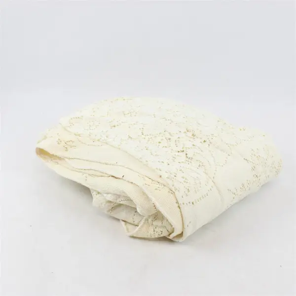 Vintage Off-White Floral Crochet Rectangular Tablecloth 64" x 102" FLAWED