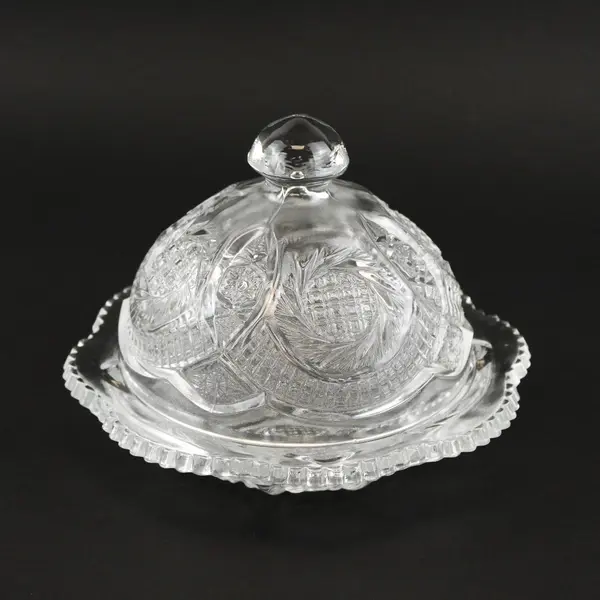 Unbranded Clear Glass Round Dome Butter With Matching Dish