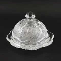 Unbranded Clear Glass Round Dome Butter With Matching Dish