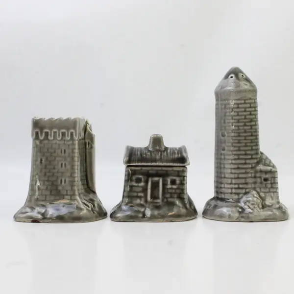 Republic Ireland Castle Salt & Pepper Shakers with Condiment Cottage Lid Vtg