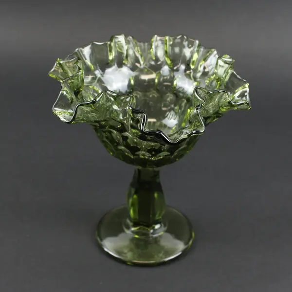 Unbranded Thumbprint Colonial Clear Green Glass Pattern Round Compote 6.25" Tall