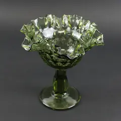 Unbranded Thumbprint Colonial Clear Green Glass Pattern Round Compote 6.25" Tall