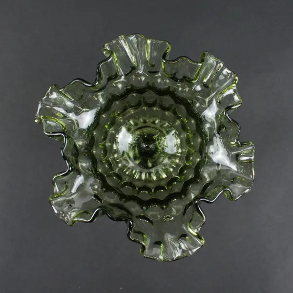 Unbranded Thumbprint Colonial Clear Green Glass Pattern Round Compote 6.25" Tall