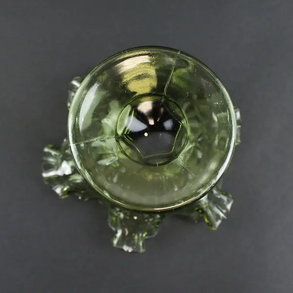 Unbranded Thumbprint Colonial Clear Green Glass Pattern Round Compote 6.25" Tall