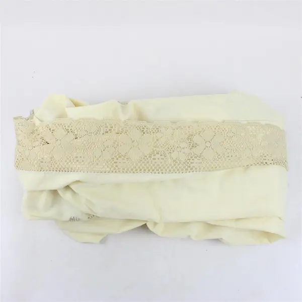 VTG Embroidered Off-White Rectangular Tablecloth Ecru Crochet Trim 65" x 120"