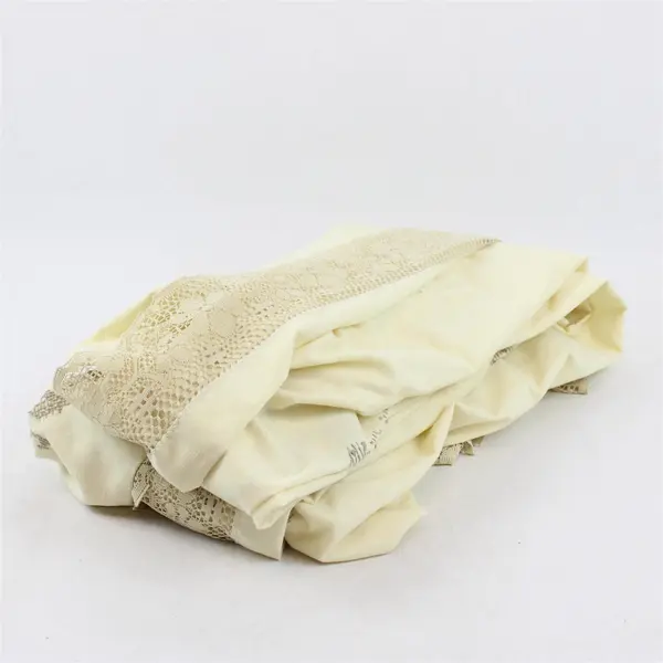 VTG Embroidered Off-White Rectangular Tablecloth Ecru Crochet Trim 65" x 120"