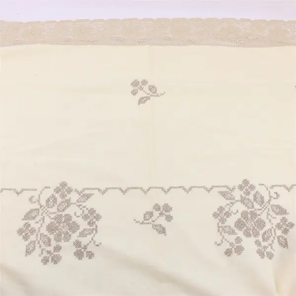 VTG Embroidered Off-White Rectangular Tablecloth Ecru Crochet Trim 65" x 120"