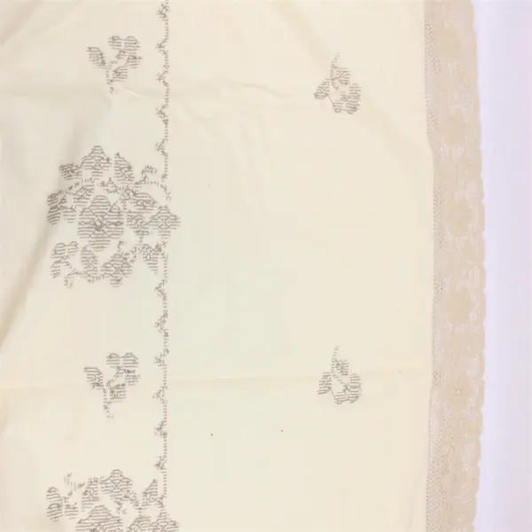 VTG Embroidered Off-White Rectangular Tablecloth Ecru Crochet Trim 65" x 120"