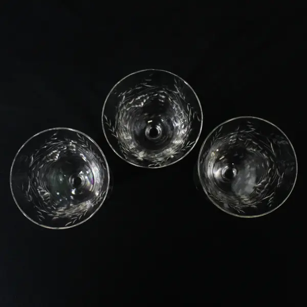 Set of 3 Paneled Crystal Cocktail Glasses Flower and Vine  Pattern 3.5"