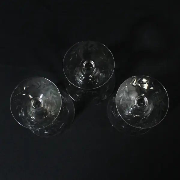 Set of 3 Paneled Crystal Cocktail Glasses Flower and Vine  Pattern 3.5"