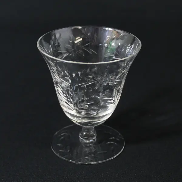 Set of 3 Paneled Crystal Cocktail Glasses Flower and Vine  Pattern 3.5"