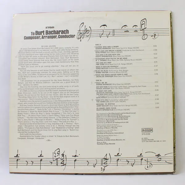 Various - A Tribute To Burt Bacharach: Composer, Arranger, Conductor LP, Comp