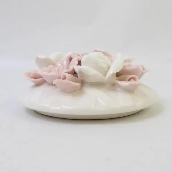 Vintage White Ceramic/Porcelain Trinket Box Hand-Painted Pink & White Flowers