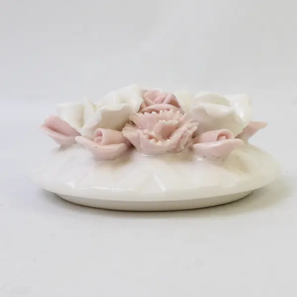 Vintage White Ceramic/Porcelain Trinket Box Hand-Painted Pink & White Flowers