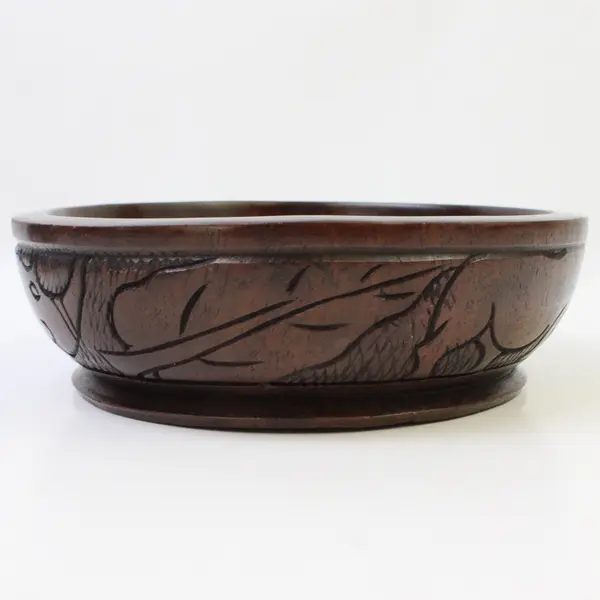 Hand-Carved Wooden Elephant and Matching Wooden Bowl Set - Rustic