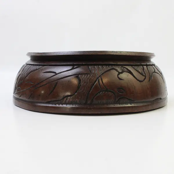 Hand-Carved Wooden Elephant and Matching Wooden Bowl Set - Rustic