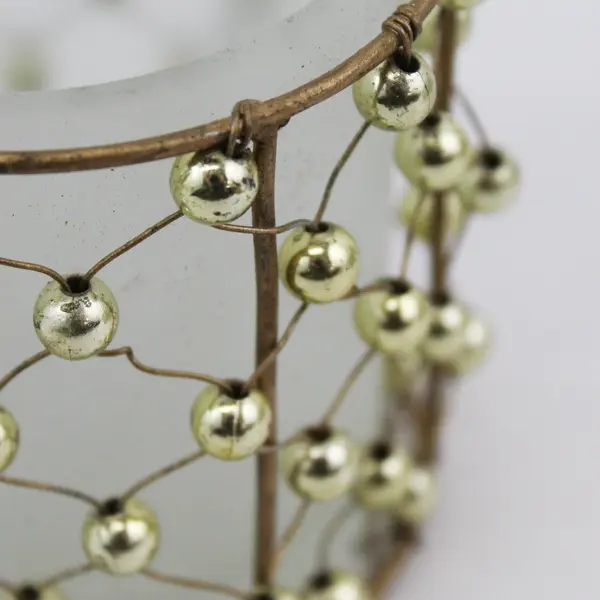 Set of 5 Beaded Brass Mesh Votive Candle Holders With Frosted Glass Inserts