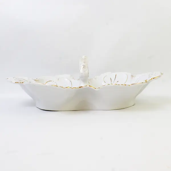 Vintage Divided Porcelain Serving Dish Gold Trim Pink Floral 14.5x10in