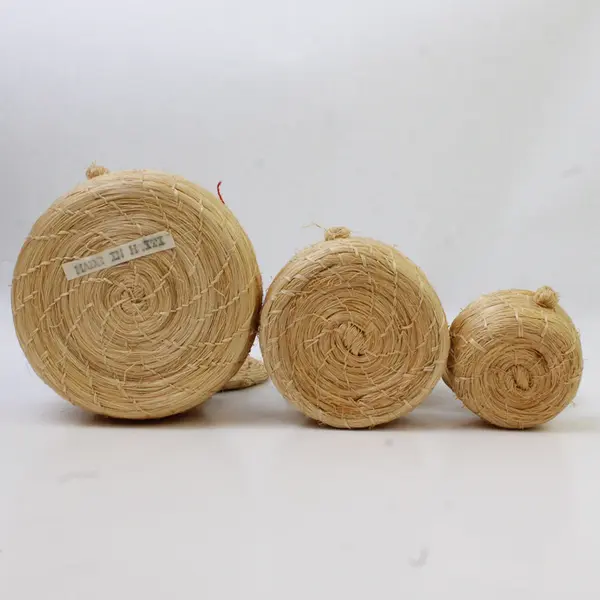 VTG Set of 3 Miniature Straw Nesting Baskets with Floral Accents