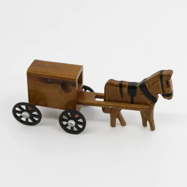 VTG Hand Carved Wooden Amish Horse & Buggy  Made In China