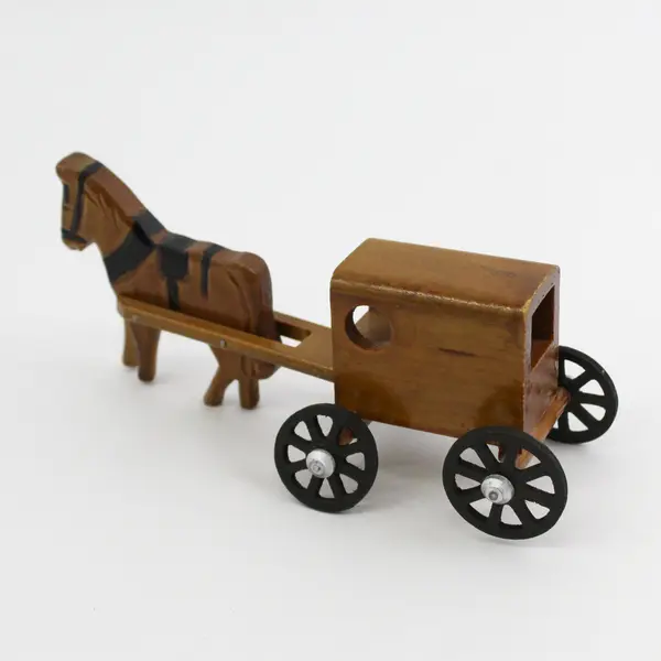 VTG Hand Carved Wooden Amish Horse & Buggy  Made In China