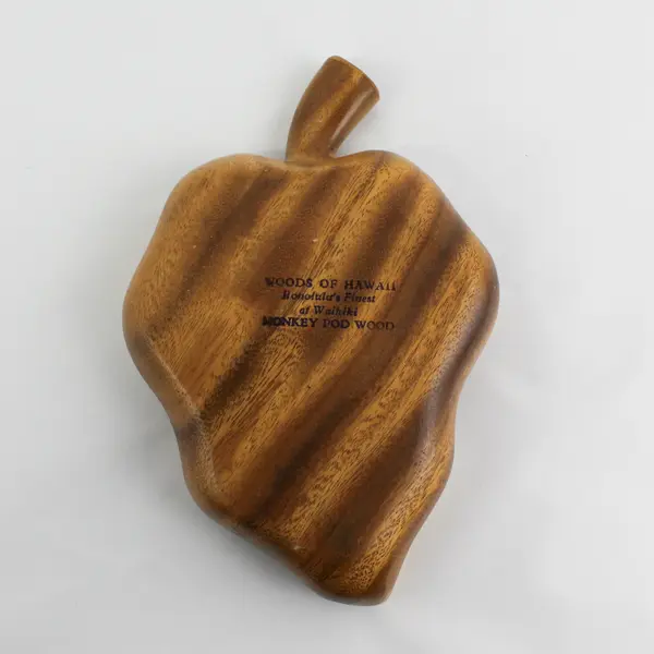 Genuine Hawaiian Monkey Pod Divided Wood Serving Bowl Leaf Shaped 10.5" Long