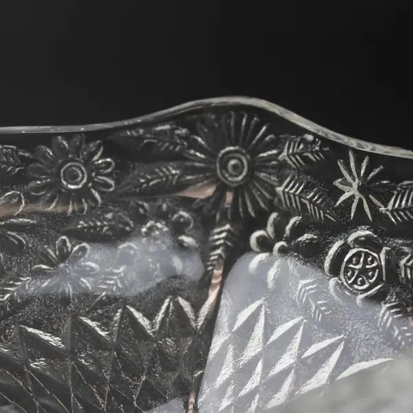 Indiana Glass Pineapple and Floral Pattern Clear Glass Diamond Shape Compote