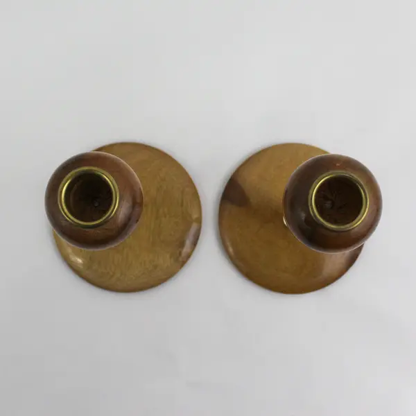 2 Vintage Oregon Myrtle Wood Taper Candle Holders with Brass Stems MCM