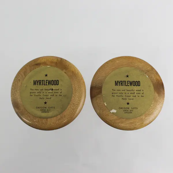 2 Vintage Oregon Myrtle Wood Taper Candle Holders with Brass Stems MCM