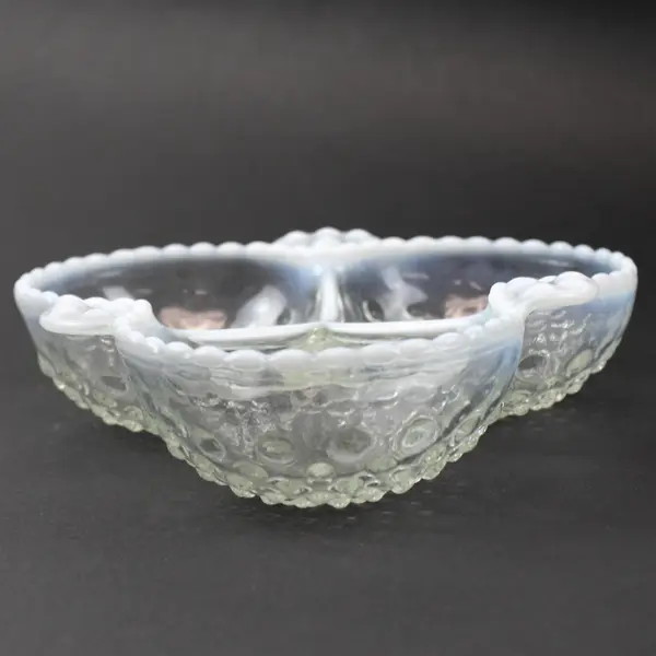Anchor Hocking Glass Hobnail French Opalescent  6.5" Clover Shape 3 Part Relish