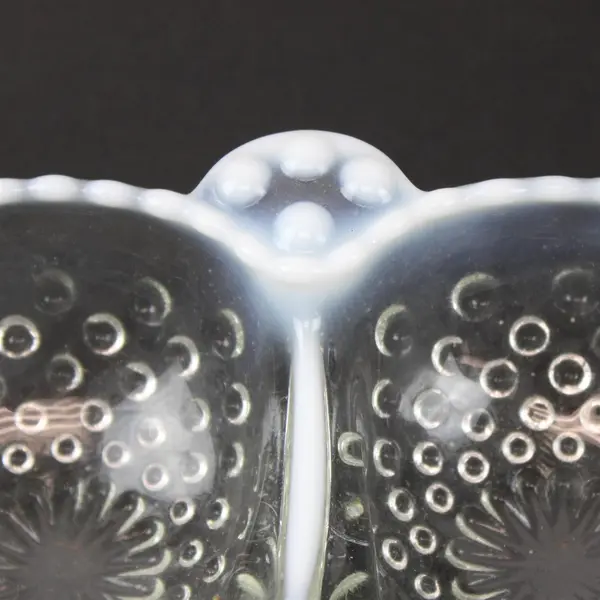 Anchor Hocking Glass Hobnail French Opalescent  6.5" Clover Shape 3 Part Relish