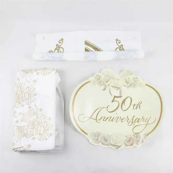 Lot of 3 50th Wedding Anniversary Decorations Tablecloth Banner Sign