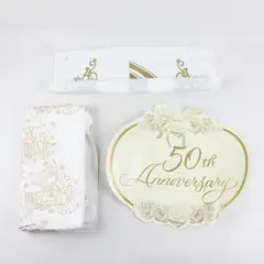 Lot of 3 50th Wedding Anniversary Decorations Tablecloth Banner Sign