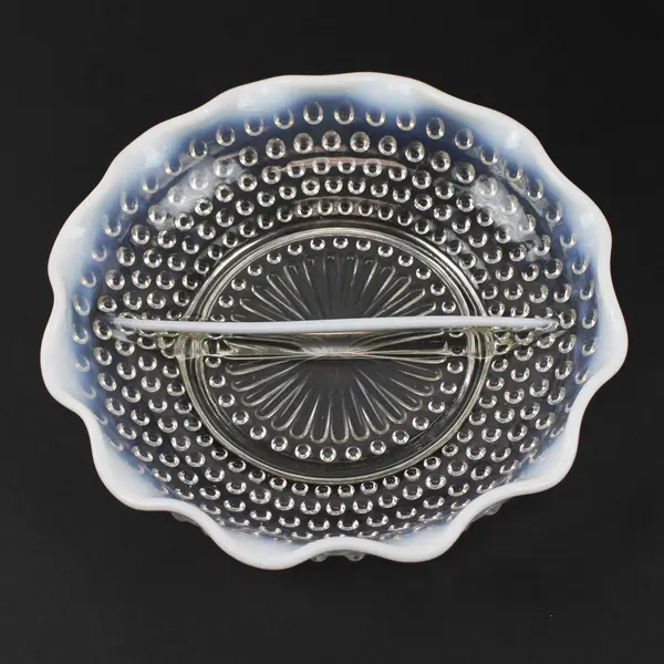 Anchor Hocking Moonstone Clear Opalescent Pattern  8" Round 2 Part Relish Dish