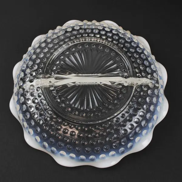 Anchor Hocking Moonstone Clear Opalescent Pattern  8" Round 2 Part Relish Dish