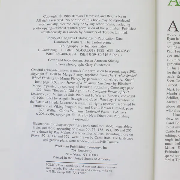 Vintage The Garden Primer by Barbara Damrosch 1988 HC Illustrated No DJ Good