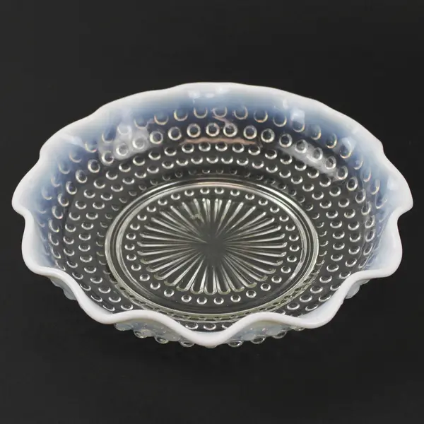 Anchor Hocking Moonstone Clear Opalescent Pattern  8" Round Crimped Bowl