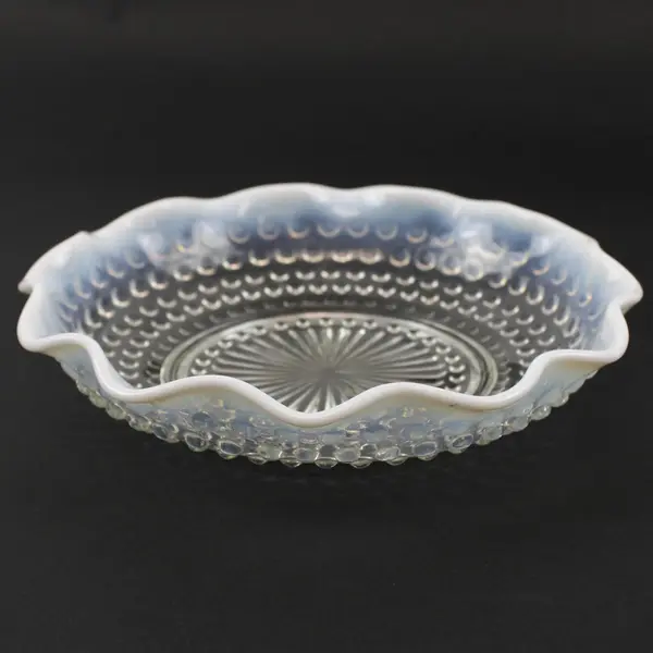 Anchor Hocking Moonstone Clear Opalescent Pattern  8" Round Crimped Bowl
