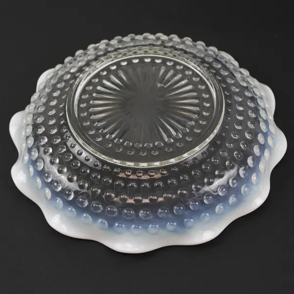 Anchor Hocking Moonstone Clear Opalescent Pattern  8" Round Crimped Bowl