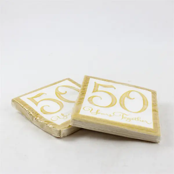 Lot of Assorted 50th Anniversary Paper Plates & Napkins - Gold New