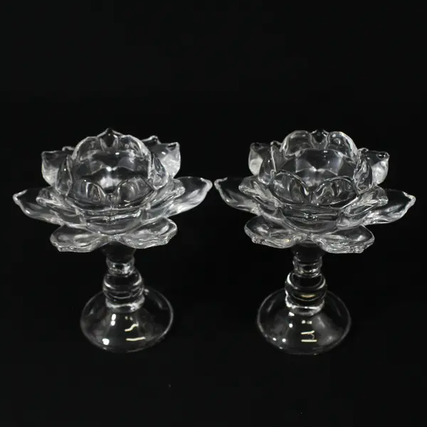 Set of 2 Lotus Flower Glass Votive or Tealight Candle Holders 